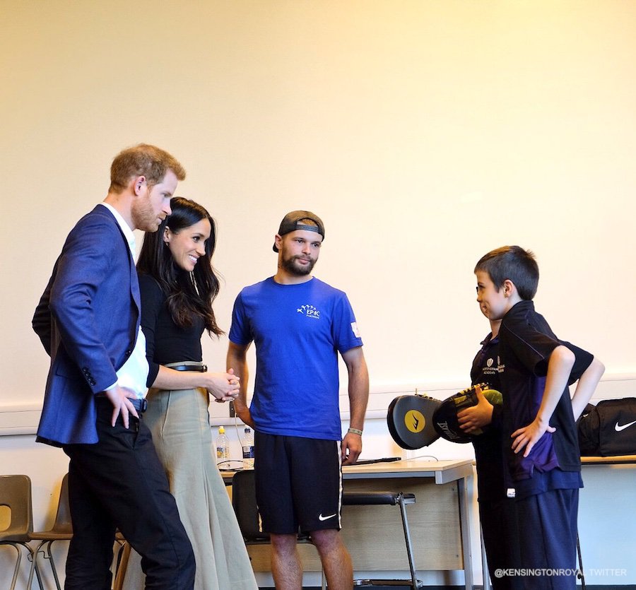 Meghan and Harry meeting with children taking part in kickboxing lessons