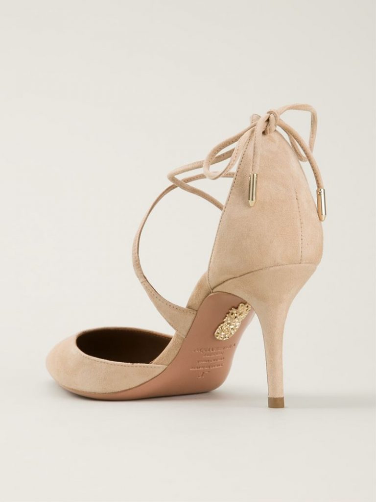 Aquazzura Matilde Pumps in nude suede worn by Meghan Markle