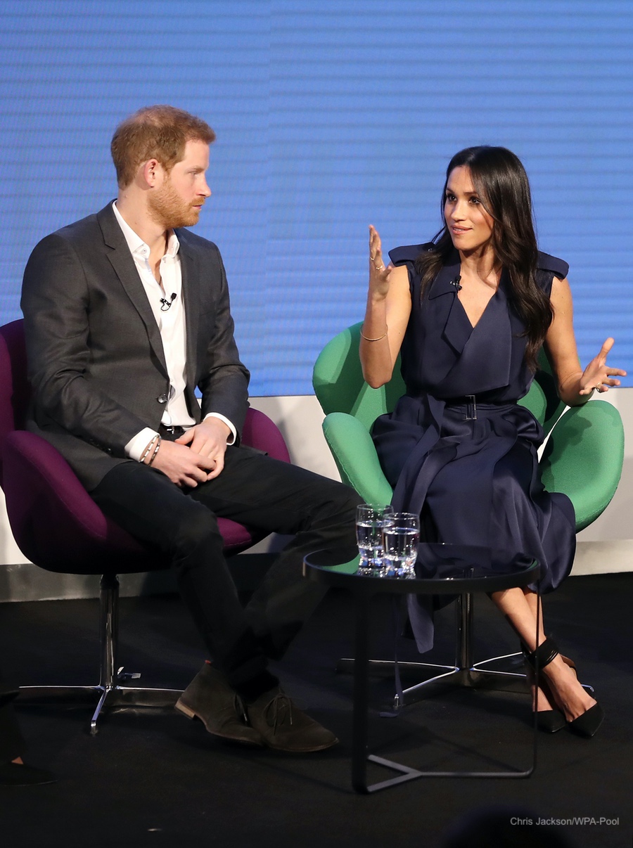 Meghan Markle wore a Jason Wu dress in navy blue to the Royal Foundation Forum in Feb 2018